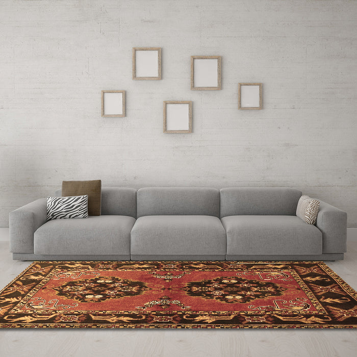Machine Washable Persian Brown Traditional Rug in a Living Room,, wshtr1744brn