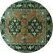 Round Machine Washable Persian Turquoise Traditional Area Rugs, wshtr1744turq