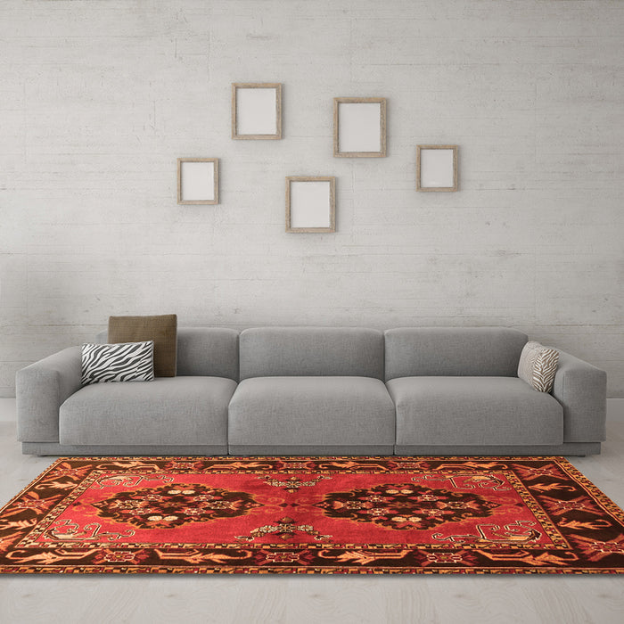 Machine Washable Persian Orange Traditional Area Rugs in a Living Room, wshtr1744org