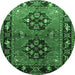 Round Persian Emerald Green Traditional Rug, tr1744emgrn