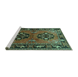 Sideview of Machine Washable Persian Turquoise Traditional Area Rugs, wshtr1744turq