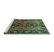 Sideview of Machine Washable Persian Turquoise Traditional Area Rugs, wshtr1744turq