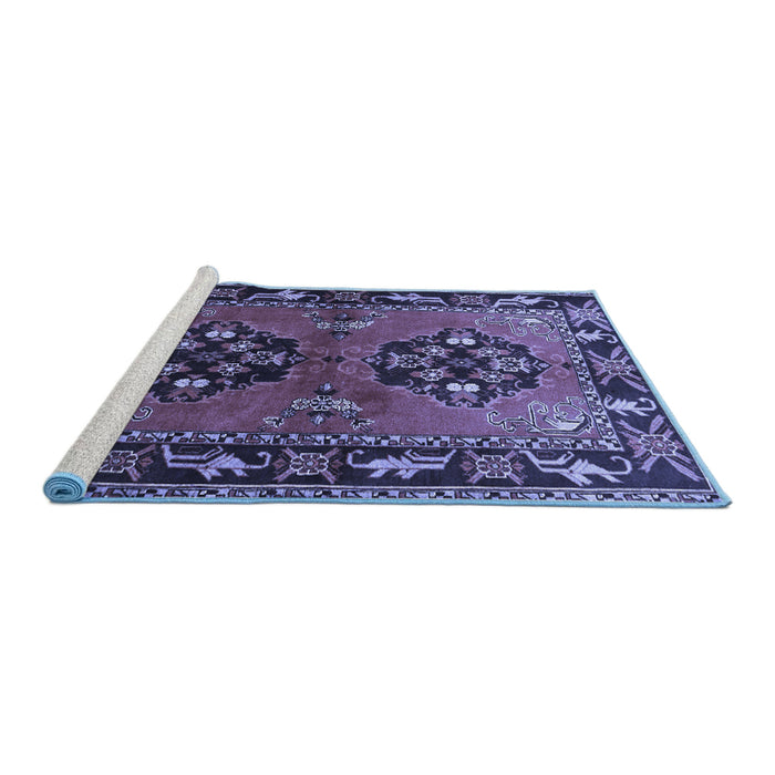 Sideview of Machine Washable Persian Blue Traditional Rug, wshtr1744blu