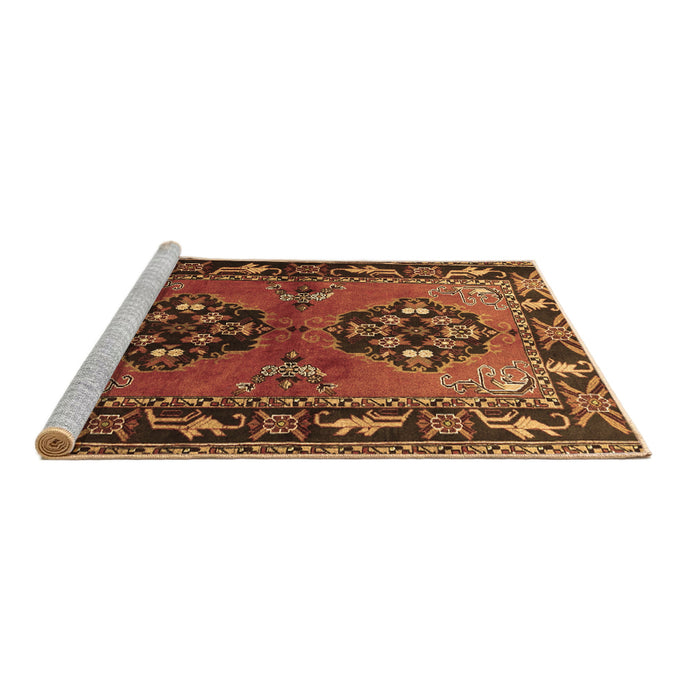 Sideview of Machine Washable Persian Brown Traditional Rug, wshtr1744brn