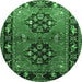 Round Machine Washable Persian Emerald Green Traditional Area Rugs, wshtr1744emgrn