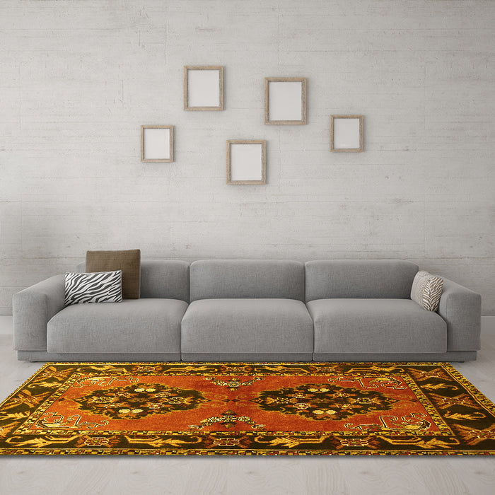 Machine Washable Persian Yellow Traditional Rug in a Living Room, wshtr1744yw
