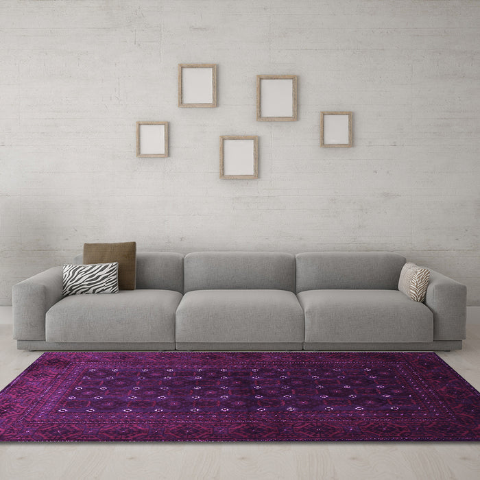 Machine Washable Persian Purple Traditional Area Rugs in a Living Room, wshtr1745pur