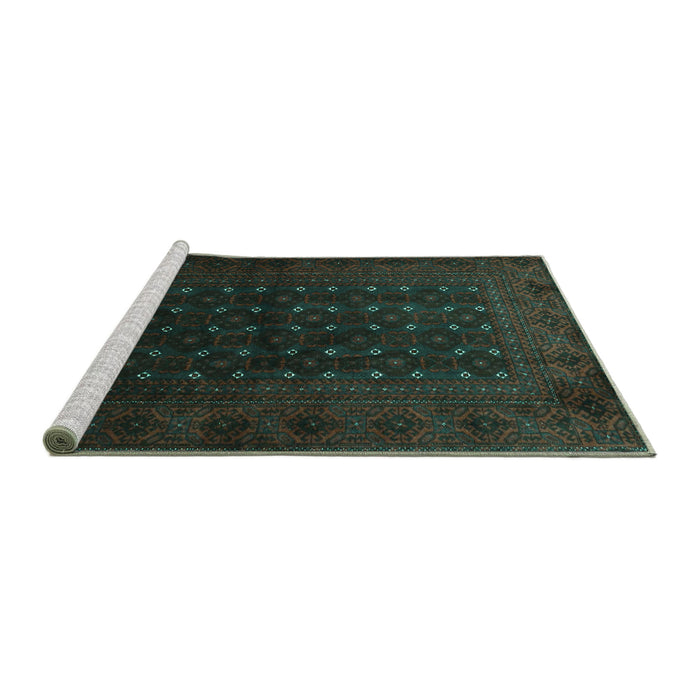 Sideview of Machine Washable Persian Turquoise Traditional Area Rugs, wshtr1745turq