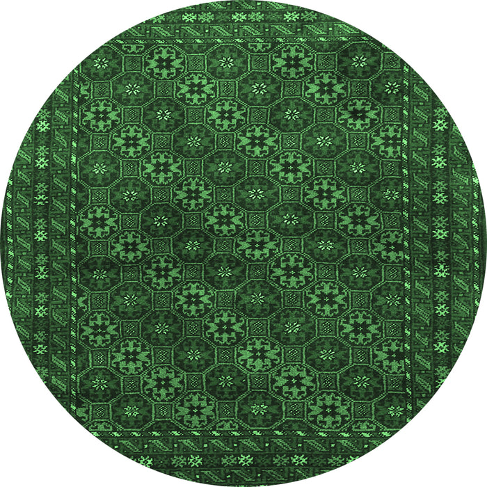 Round Machine Washable Persian Emerald Green Traditional Area Rugs, wshtr1746emgrn