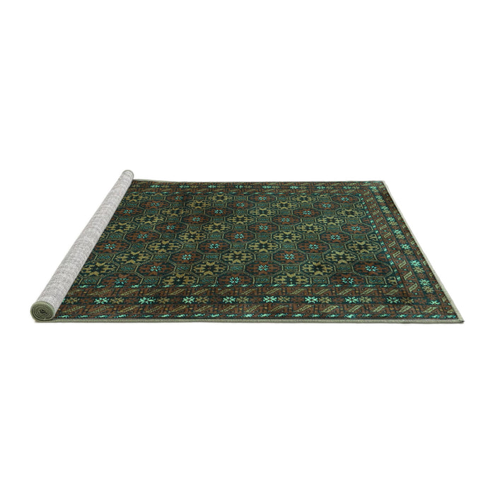 Sideview of Machine Washable Persian Turquoise Traditional Area Rugs, wshtr1746turq
