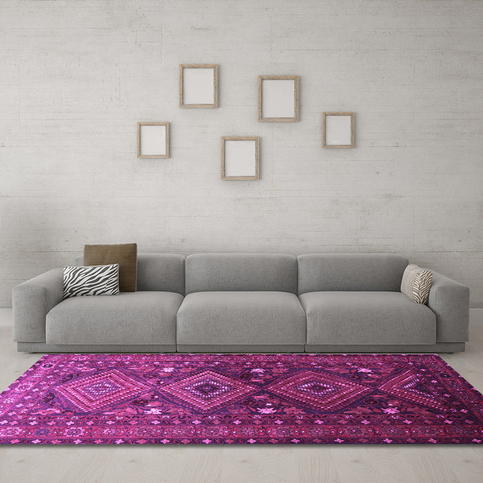 Machine Washable Persian Purple Traditional Area Rugs in a Living Room, wshtr1747pur