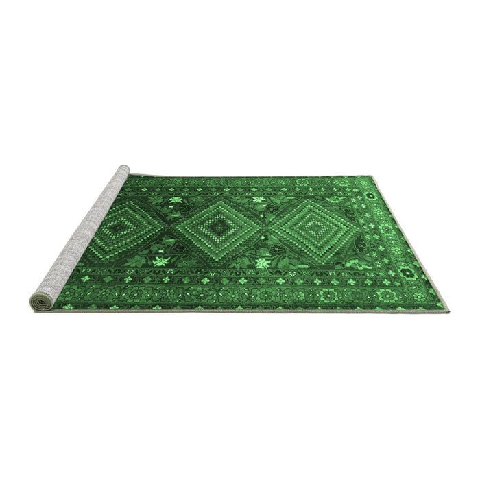 Sideview of Machine Washable Persian Emerald Green Traditional Area Rugs, wshtr1747emgrn