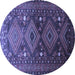 Round Machine Washable Persian Blue Traditional Rug, wshtr1747blu