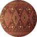 Round Machine Washable Persian Brown Traditional Rug, wshtr1747brn