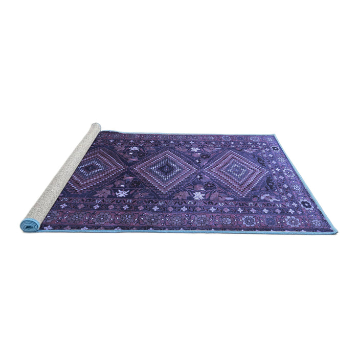 Sideview of Machine Washable Persian Blue Traditional Rug, wshtr1747blu