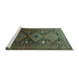 Sideview of Machine Washable Persian Turquoise Traditional Area Rugs, wshtr1747turq
