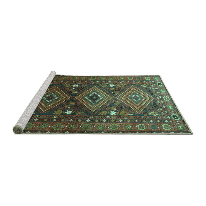 Sideview of Machine Washable Persian Turquoise Traditional Area Rugs, wshtr1747turq