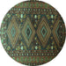 Round Persian Turquoise Traditional Rug, tr1747turq