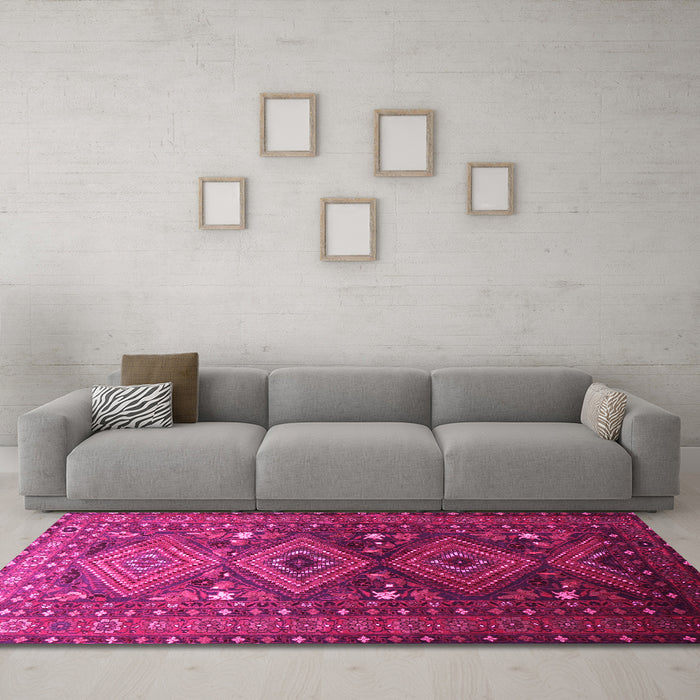 Machine Washable Persian Pink Traditional Rug in a Living Room, wshtr1747pnk