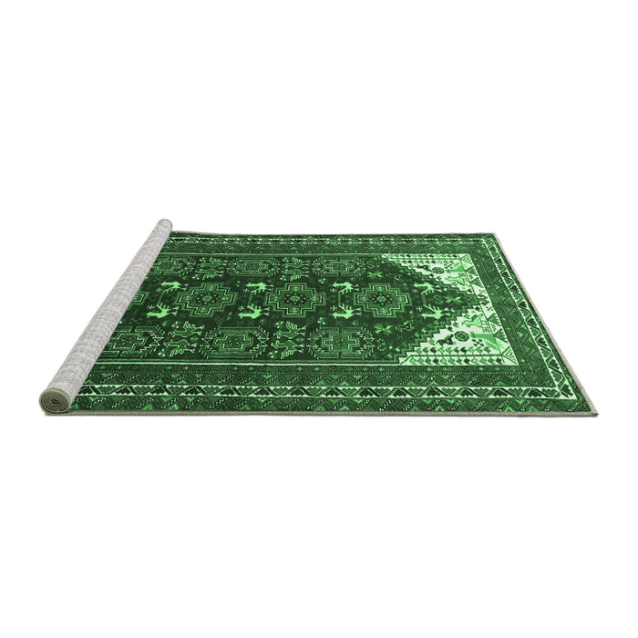 Sideview of Machine Washable Persian Emerald Green Traditional Area Rugs, wshtr1748emgrn
