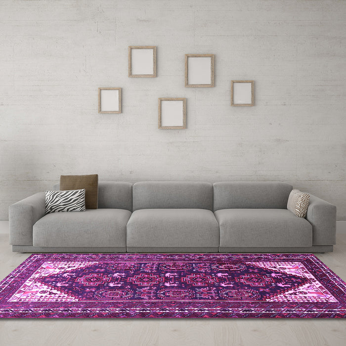 Machine Washable Persian Purple Traditional Area Rugs in a Living Room, wshtr1748pur