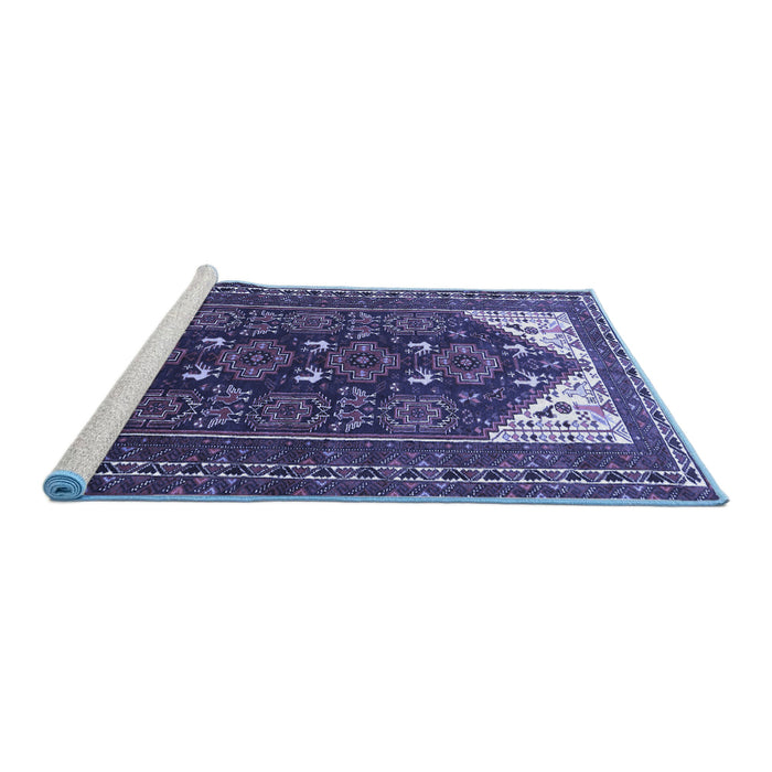 Sideview of Machine Washable Persian Blue Traditional Rug, wshtr1748blu