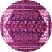 Round Machine Washable Persian Pink Traditional Rug, wshtr1748pnk