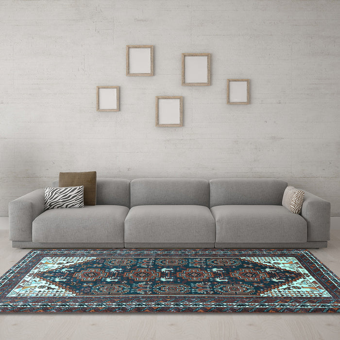Machine Washable Persian Light Blue Traditional Rug in a Living Room, wshtr1748lblu