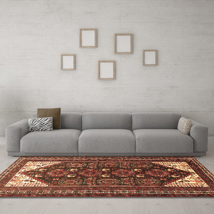 Machine Washable Persian Brown Traditional Rug in a Living Room,, wshtr1748brn