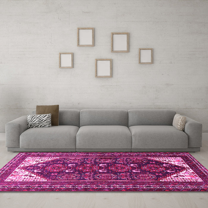 Machine Washable Persian Pink Traditional Rug in a Living Room, wshtr1748pnk