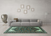 Machine Washable Persian Turquoise Traditional Area Rugs in a Living Room,, wshtr1748turq