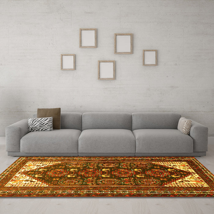Machine Washable Persian Yellow Traditional Rug in a Living Room, wshtr1748yw