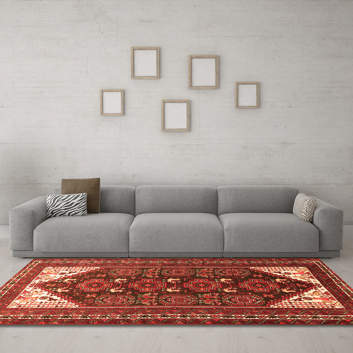 Machine Washable Persian Orange Traditional Area Rugs in a Living Room, wshtr1748org