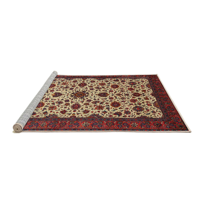 Sideview of Machine Washable Traditional Saffron Red Rug, wshtr1749