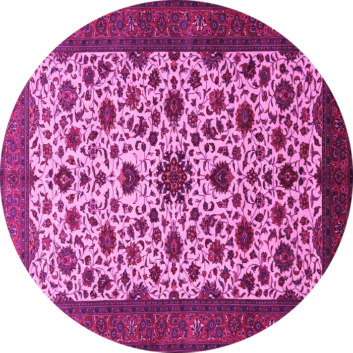 Round Machine Washable Persian Pink Traditional Rug, wshtr1749pnk