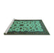 Sideview of Machine Washable Persian Turquoise Traditional Area Rugs, wshtr1749turq