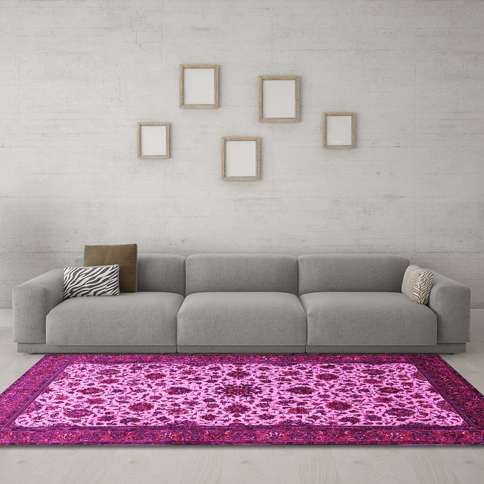 Machine Washable Persian Pink Traditional Rug in a Living Room, wshtr1749pnk