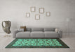 Machine Washable Persian Turquoise Traditional Area Rugs in a Living Room,, wshtr1749turq