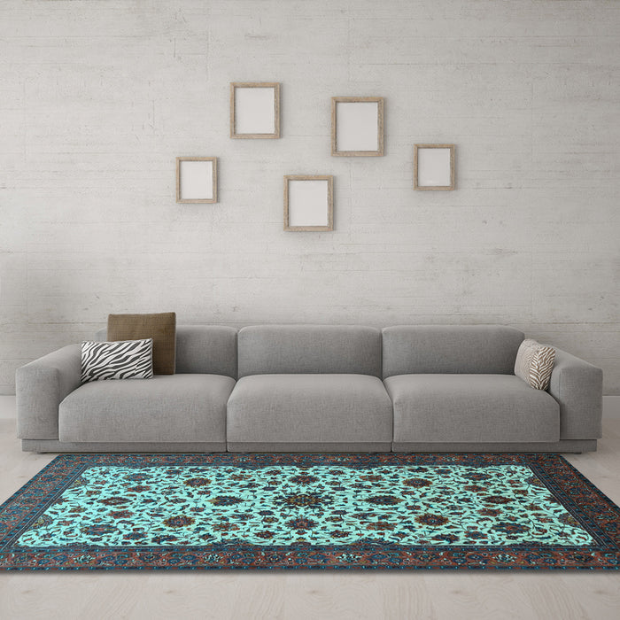 Machine Washable Persian Light Blue Traditional Rug in a Living Room, wshtr1749lblu