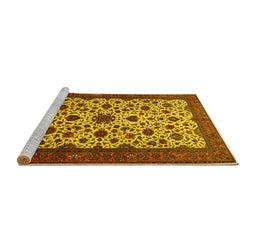 Sideview of Machine Washable Persian Yellow Traditional Rug, wshtr1749yw