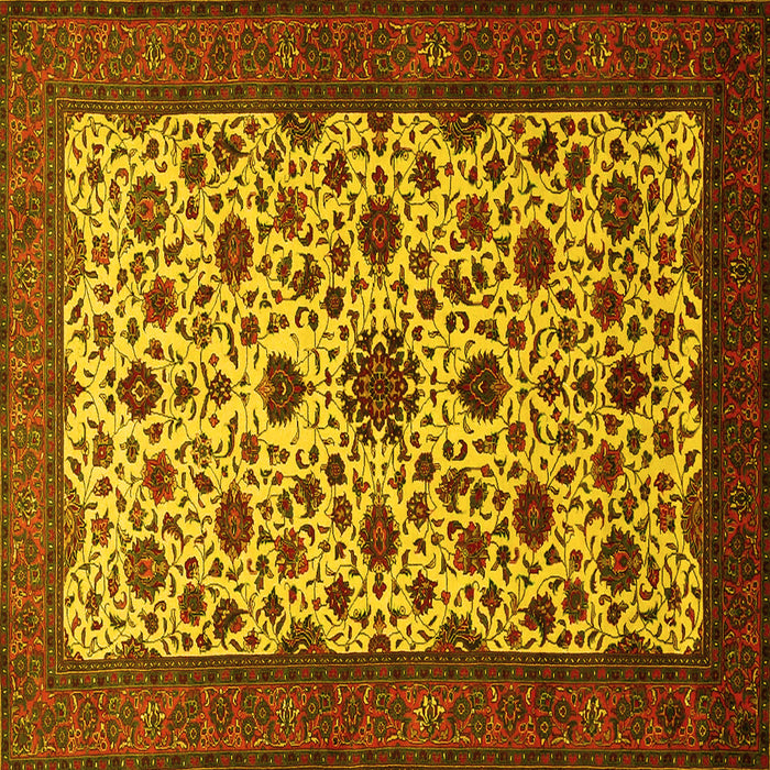 Square Machine Washable Persian Yellow Traditional Rug, wshtr1749yw