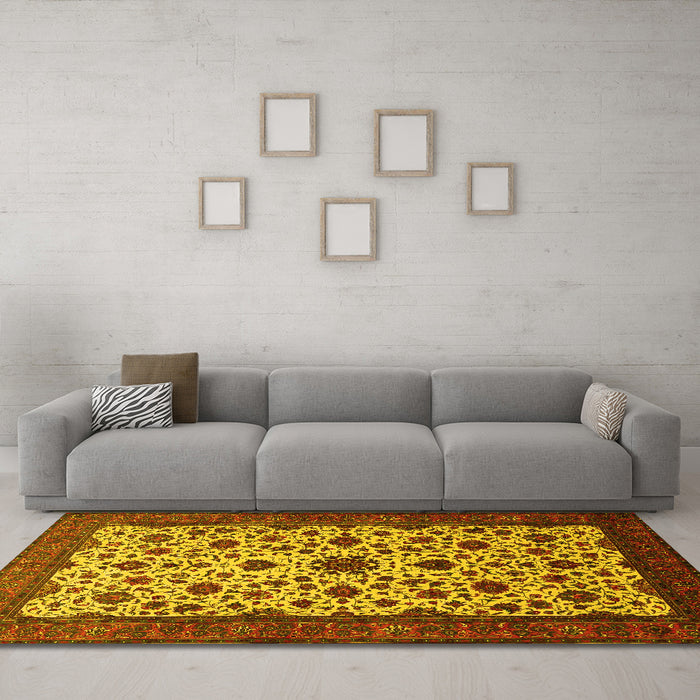 Machine Washable Persian Yellow Traditional Rug in a Living Room, wshtr1749yw