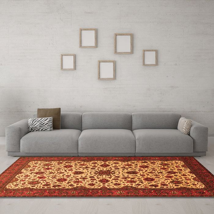 Machine Washable Persian Orange Traditional Area Rugs in a Living Room, wshtr1749org