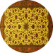 Round Machine Washable Persian Yellow Traditional Rug, wshtr1749yw