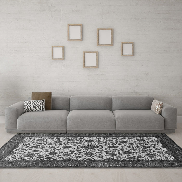 Machine Washable Persian Gray Traditional Rug in a Living Room,, wshtr1749gry