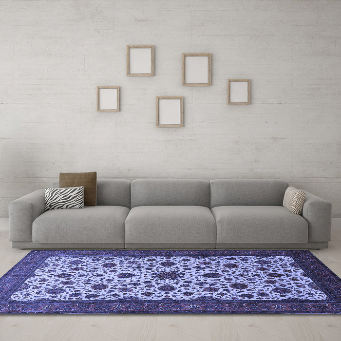 Machine Washable Persian Blue Traditional Rug in a Living Room, wshtr1749blu