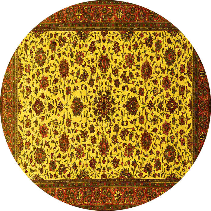 Round Persian Yellow Traditional Rug, tr1749yw