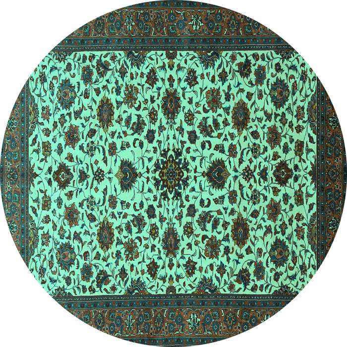 Round Machine Washable Persian Turquoise Traditional Area Rugs, wshtr1749turq