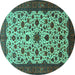 Round Machine Washable Persian Turquoise Traditional Area Rugs, wshtr1749turq