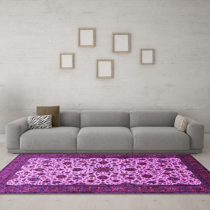 Machine Washable Persian Purple Traditional Area Rugs in a Living Room, wshtr1749pur